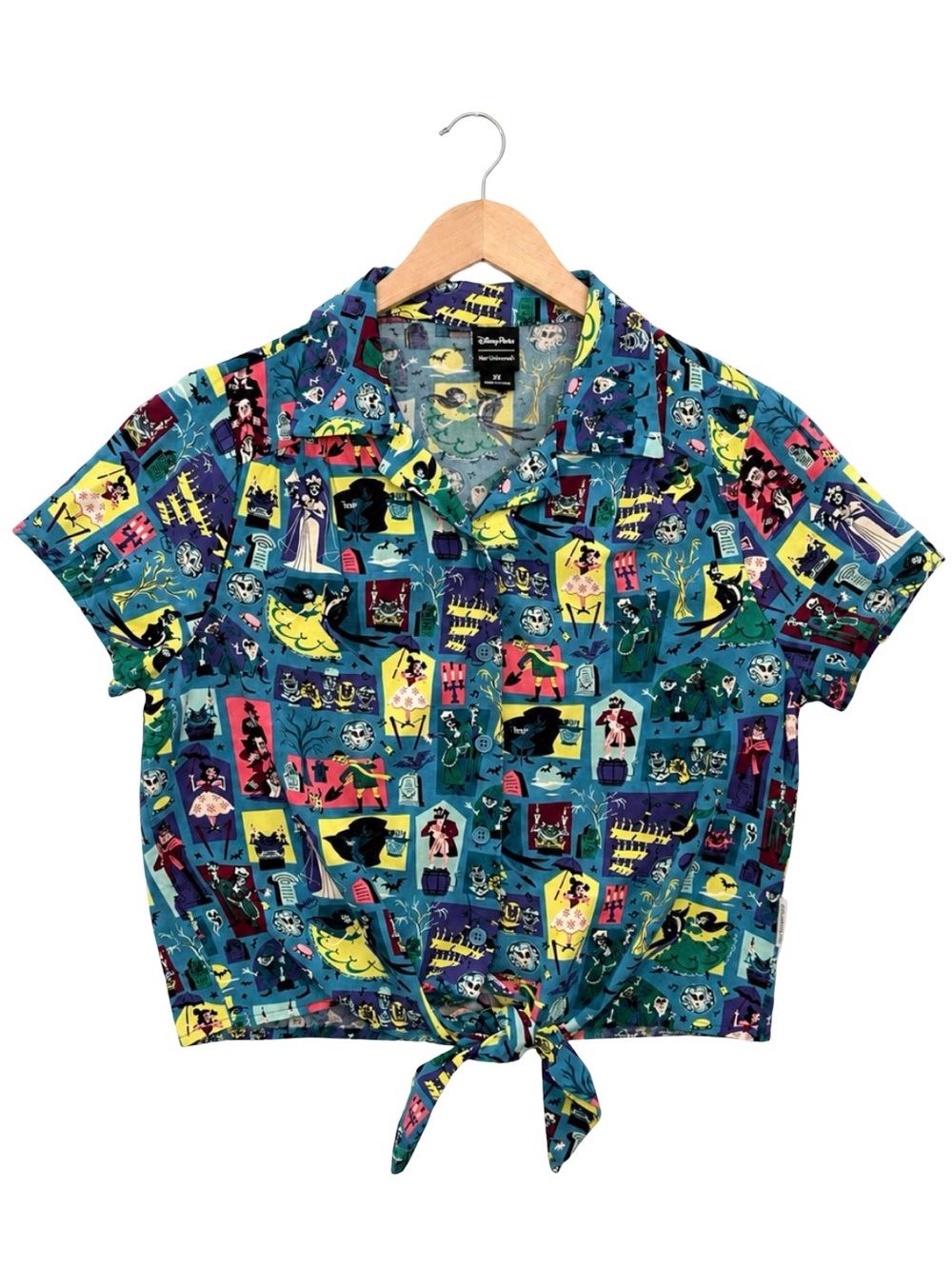 Disney Parks Her Universe Haunted Mansion print Tie Front Camp Shirt XS NWT